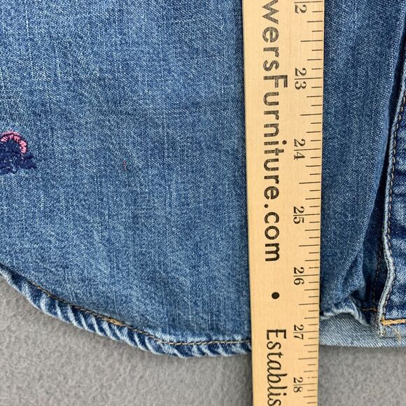 Lucky Brand Boyfriend Shirt Womens XS Denim Classic Chambray Floral Embroidery - Picture 9 of 16